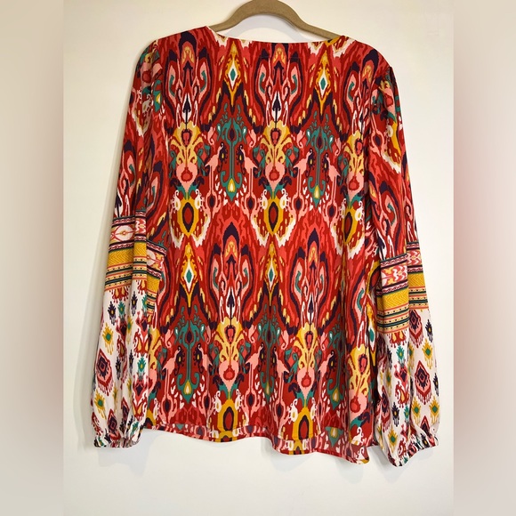 Belle Boho by Kim Gravel Multicolor Ikat Patterned Bohemian Blouse XL - Picture 3 of 10